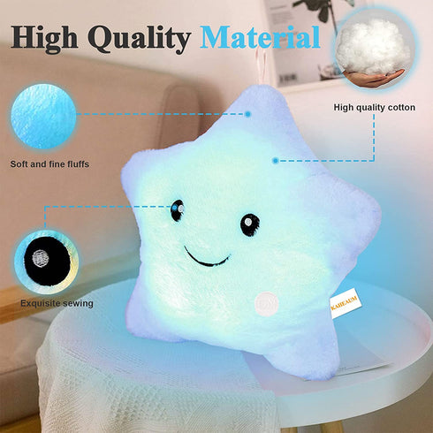 KAHEAUM Creative Twinkle Star Glowing LED Night Light Up Plush Pillows Stuffed Toys Birthday Gifts for Toddlers Kid Children Friends,Couch Bed Throw Pillows Decorative Light Blue Throw Pillow Covers