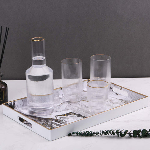 Zosenley Decorative Tray, Marbling Plastic Tray with Handles, Rectangular Vanity Tray and Serving Tray for Bathroom, Kitchen, Ottoman and Coffee Table, 15.6? x 10.2?, White