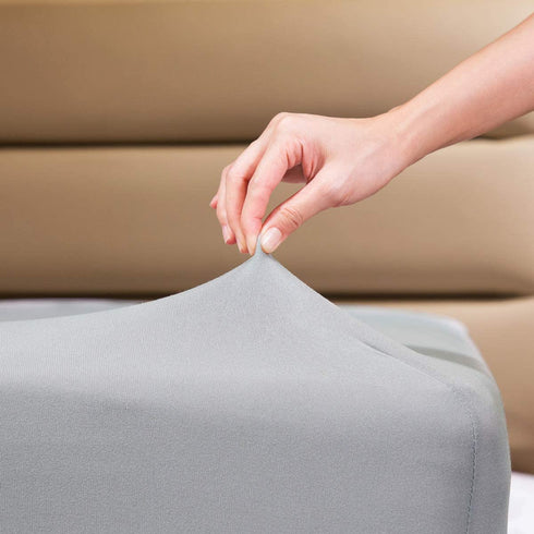 COSMOPLUS Fitted Sheet Queen Fitted Sheet Only?No Flat Sheet or Pillow Shams?,4 Way Stretch Micro-Knit,Snug Fit,Wrinkle Free,for Standard Mattress and Air Bed Mattress from 8 Up to 14,Light Gray