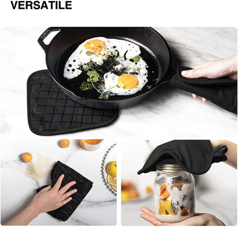 Koroda Oven Mitts: Silicone Oven Mitts Heat Resistant 500 Degrees and Pot Holders for Kitchen (Set of 6, Black)