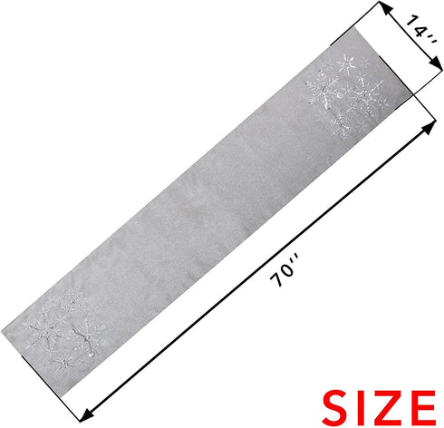 OWENIE Christmas Table Runners, Snowflake Silver Grey Table Runner, Xmas Holiday Tabletop Decor, Embroidery Table Centerpieces with Sequins and Diamonds, Glittering Winter Home Decorations, 14X70 Inch