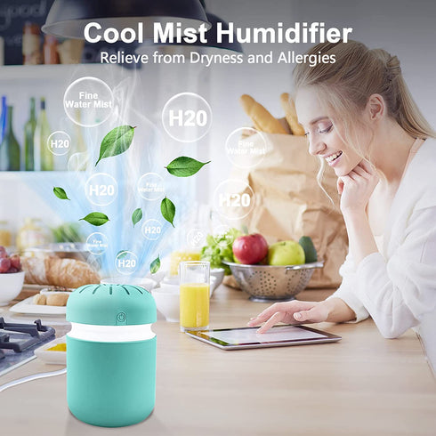 Mini Humidifier, Air Humidifier Cool Mist Humidifiers for Car, Office Room, Bedroom, Auto Shut-Off, Night Light Function, Two Spray Modes (Blue)