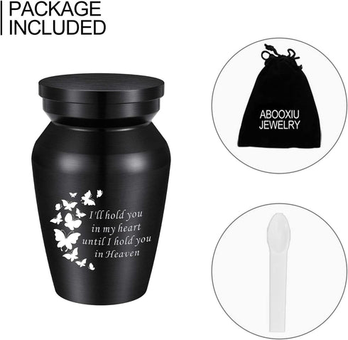 abooxiu 3 Inches Small Keepsake Urns for Ashes Mini Butterfly Aluminum Urn for Human Ashes Cremation Funeral Ash Holder-I'll Hold You in My Heart Until I Hold You in Heaven