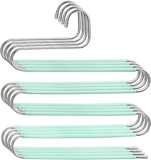 Myfolrena Pants Hangers, Updated S Shaped Hanger Non Slip Clothes Hanger Space Saving for Jeans Trousers Slacks Leggings (Teal-4 Pack)