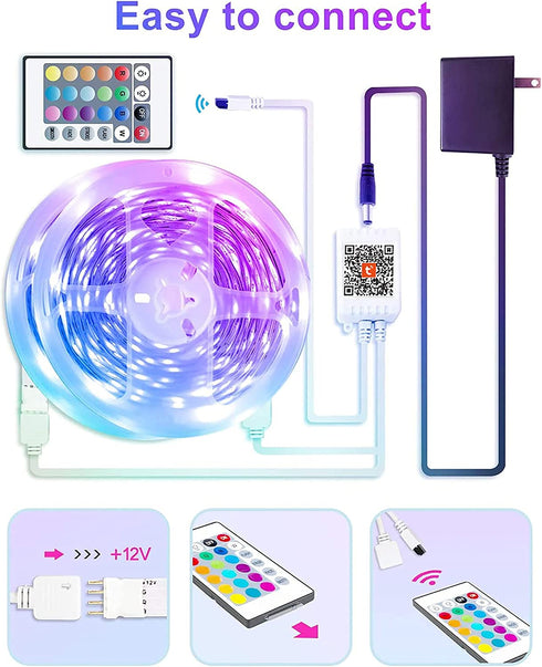 Gupup WiFi Led Lights 50ft,Tuya Smart App Controlled Led Strip Lights,Work with Alexa and Google Assistant Devices,Sound Activated Light Strip,Music Sync,Color Changing Led Lights(APP+Remote+Voice)