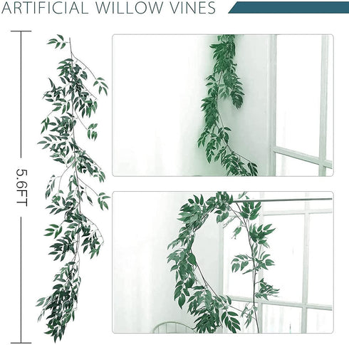 ANPHSIN 3 Pack (16.8ft) Artificial Willow Leaves Vines Twigs- Fake Silk Hanging Willow Plant Greenery Garland String for Indoor Wedding Party Crowns Wreath Decor, Outdoor Wall Garden Decoration