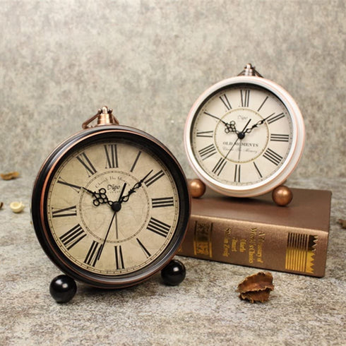 JUSTUP 5.2" Classic Retro Clock, European Style Vintage Silent Desk Alarm Clock Non Ticking Quartz Movement Battery Operated, HD Glass Lens, Easy to Read (SZ03)