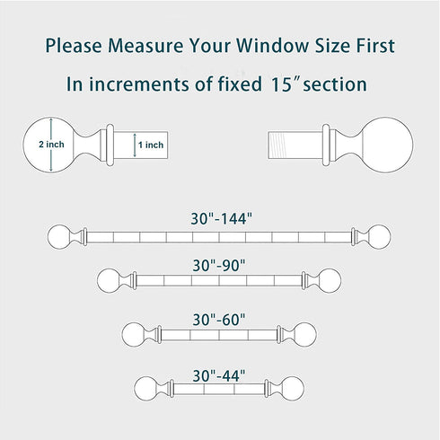 Curtain Rod for Window 30" to 90", 1" Single Curtain Rod Set with Brackets, Stainless Steel Curtain Rod, Decorative Window Curtain Rods for Kitchen Bedroom, Black