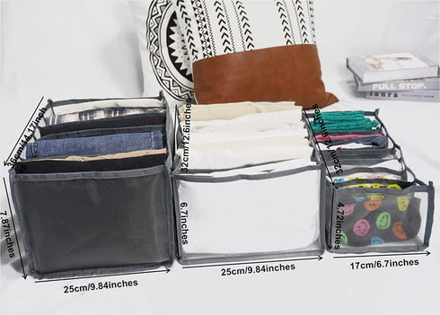 3PCS Washable Wardrobe Clothes Organizer - 6&7&9 Grids, Foldable Visible Grid Storage Box with Multiple Layers, Storage Containers for Scarves, Leggings (3PCS, Grey)