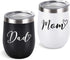 Mom and Dad Wine Tumbler Set, Funny Christmas Gifts for New Parents New Pregnancy New Dad New Mom Anniversary Birthday, Stainless Steel Insulated Wine Tumbler with Lid(12oz, Black and White)