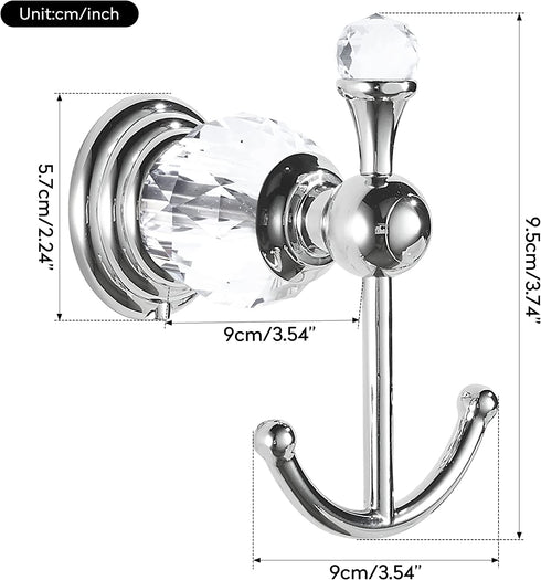 BATHSIR Crystal Robe Hook, Chrome Towel Hook for Bathroom Wall Mounted Silver Double Coat Hook