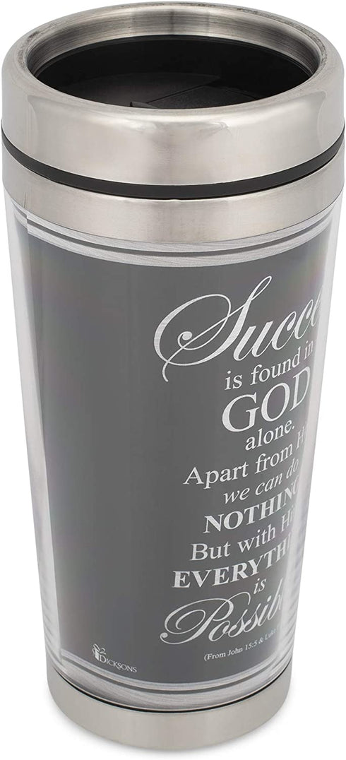 Success in God John 15:5 Black 16 Oz. Stainless Steel Insulated Travel Mug with Lid