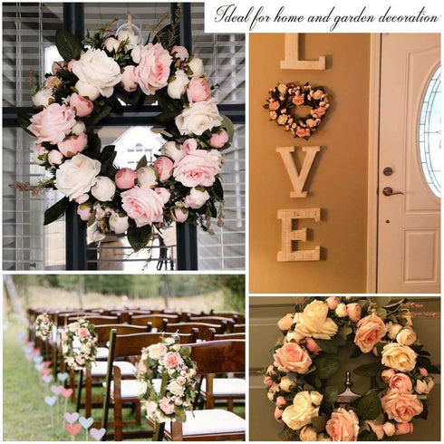 Rose Wreath Floral Wreath Classic Handmade Flowers for Front Door Wall Wedding Party Christmas Home Decor (13"-Pink)