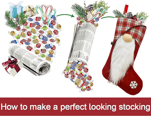 Sucpur 2Pcs Christmas Stocking, 17.7x7.87inch Beard Plaid Red Grey Faceless Doll Christmas Stocking Rudolph Print Xmas Stockings Sock Gift Bag Pendant Stocking Hot Snowman Decorations