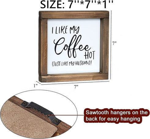 Lavender Inspired I Like My Coffee Hot, Just Like My Husband-Funny Coffee Signs for Kitchen Decor-Farmhouse Coffee Bar Decor Signs -Tiered Tray Signs-Rustic Coffee Sign with Funny Quote-, 7x7