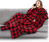 PAVILIA Fleece Blanket with Sleeves and Foot Pockets for Women Men Adult, Wearable Blanket Throw Wrap, Warm Cozy Extra Soft Sleep Hug Blanket with Feet, Gift for Women Mom (Checkered Red)