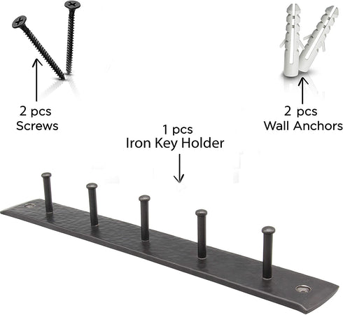 Wrought Iron Key Holder for The Wall Hooks Rack for Hat, Towel, Leash, Jewelry and Keys, Wall Hangers with Anchors and Screws Rustic, Sturdy, Easy-to-Install Farmhouse Wall Decor, 10x1.2x1.2 in.
