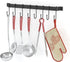 Tibres - Utensil Rack with Kitchen Hooks for Hanging Spatulas Measuring Spoons Tools - Kitchen Utensil Hanger - Wall Mounted Utensil Rack Holder with Hooks - Kitchen Rail Organizer - Black