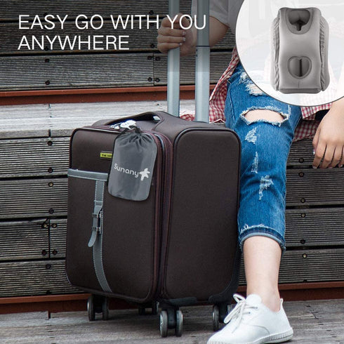 Sunany Inflatable Neck Pillow Used for Airplanes/Cars/Buses/Trains/Office Napping with Free Eye Mask/Earplugs (Gray), Small