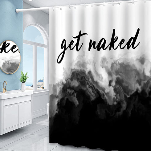 Black Ombre Shower Curtain Get Naked Shower Curtain White Grey Funny Cute Art Fonts Quotes Fabric Shower Curtain Set for Bathroom Decor Waterproof with Hooks, 72 x 72 Inches