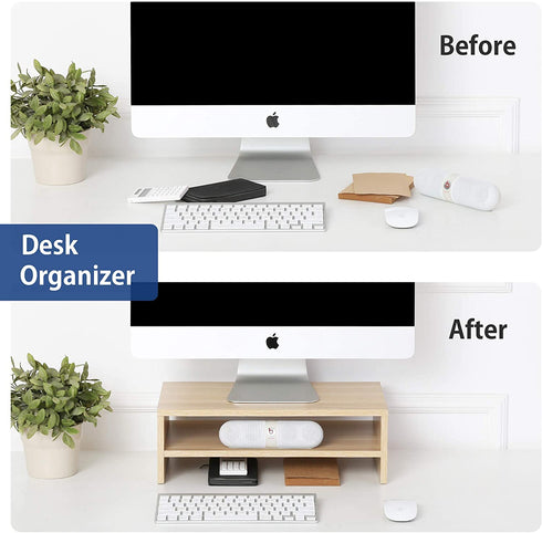 FITUEYES Monitor Stand - 2 Tiers Computer Monitor Riser with 16.7 Inch Shelf, Wood Desktop Stand for Laptop Computer Screen, Desk Organization, Office Supplies, Oak, DT204201WO