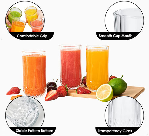 Highball Drinking Glasses Set of 12, Clear Cocktail Glasses , 11 Ounce Cups,Elegant and Durable Tall Bar Glassware Sets for Water, Juice, Cocktails, Beer, Glass Cups Set with Shockproof Package