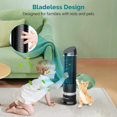 DR.PREPARE Oscillating Tower Fan, Desk Table Fan with 3 Speeds, Quiet Cooling, 60° Oscillation, 16 Inch Personal Small Bladeless Fan Cooling Fan for Bedroom Home Office Desktop