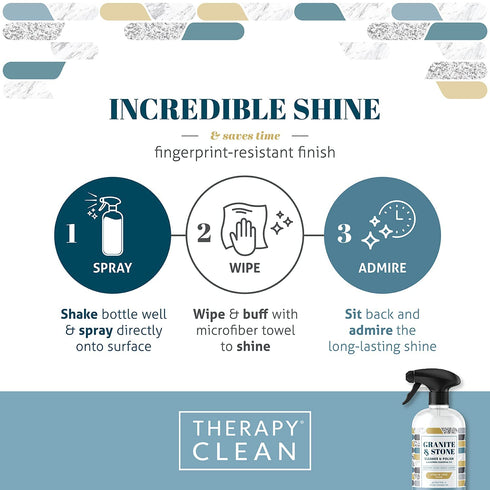 Therapy Granite & Stone Cleaner & Polish (2 Pack) - Daily Clean and Shine Granite Marble Soapstone Quartz Quartzite Slate Limestone Corian Laminate Tile Countertop