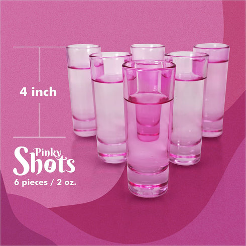 Pink Shot Glasses, Tall Heavy Base Colored Mini Cups, 2 oz Tequila Party Shooters, Set of 6