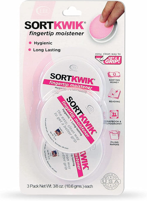 LEE 20053 Sortkwik Fingertip Moisteners, 3/8 oz, Pink (Pack of 3)