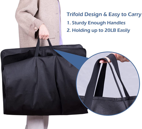 SLEEPING LAMB 60'' Trifold Garment Bags for Dress Storage Travel Dress Bag Gusseted Hanging Clothes Cover for Long Gowns, Coats, 2 Packs, Black