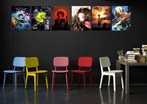 Anime Posters Demon Slayer Poster Canvas Wall Art Pieces - HD Print Painting Living Room Decor Bedroom Club Boys Room Decor Gifts Set of 6 Unframed 8X10in