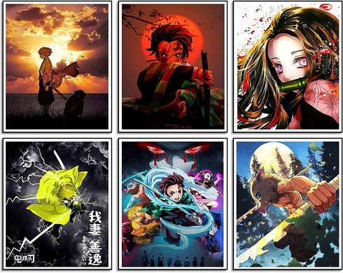 Anime Posters Demon Slayer Poster Canvas Wall Art Pieces - HD Print Painting Living Room Decor Bedroom Club Boys Room Decor Gifts Set of 6 Unframed 8X10in