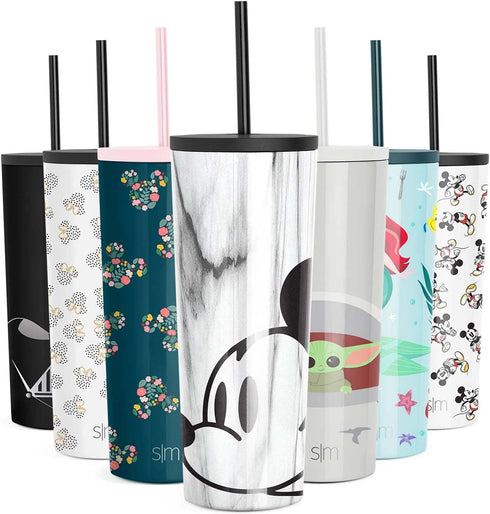 Simple Modern Disney Character Insulated Tumbler Cup with Flip Lid and Straw Lid | Reusable Stainless Steel Water Bottle Iced Coffee Travel Mug | Classic Collection | 24oz Mickey Mouse on Marble
