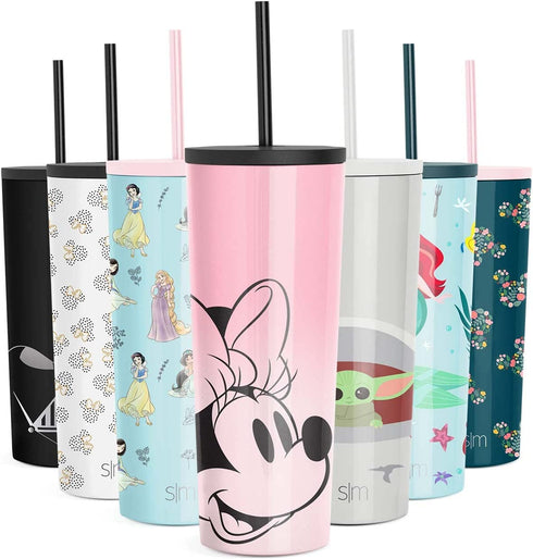 Simple Modern Disney Character Insulated Tumbler Cup with Flip Lid and Straw Lid | Reusable Stainless Steel Water Bottle Iced Coffee Travel Mug | Classic Collection | 24oz Minnie Mouse on Blush
