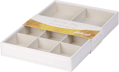 Richards Homewares Stackable Jewelry Storage Organizer Tray, 8-Compartment without Ring Holder, White