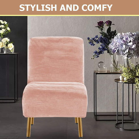ZC MALL Velvet Armless Accent Chair Slipcover, High Stretch Fleece Armless Accent Chair Slipcover,Stylish Luxury Furniture Cover Velvet Plush Stretch Armless Chair Slipcover,Velvet-Peachy