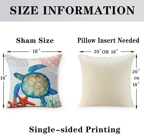 Hexagram Ocean Theme Summer Pillow Covers 18 x 18 Inch Set of 4 Blue Sea Turtle Beach Pattern Soft Linen Throw Pillow Cover Cushion Case for Couch Sofa Living Room Indoor Outdoor Home Decor