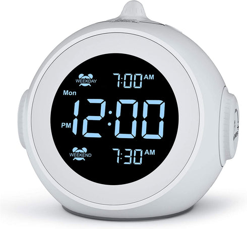 Welgo Digital Alarm Clock Radio-0-100% Dimmer, 6 Sounds Adjustable Volume, Weekday/Weekend, FM Radio with Sleep Timer, Snooze, Battery Backup, 2.4''LCD Display, Headphone Jack, Small Size for Bedside
