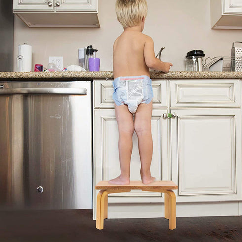 HOUCHICS Step Stool for Kids, WoodenStep Stool for Toddler Potty Training ,Wood Stool for Nursery Kitchen Toilet, Sturdy 210 lbs Capability, with Safety Non-Slip Pad,Children&Adults (Wooden)