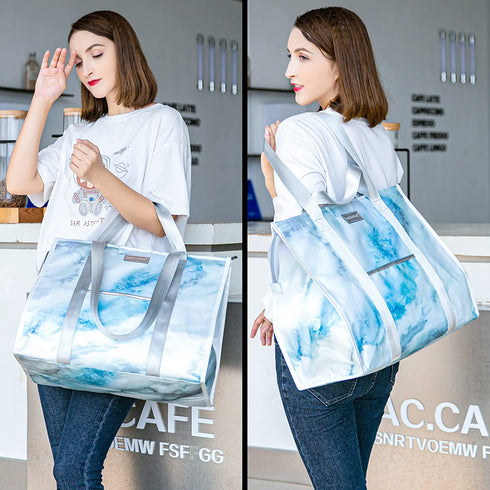 Ladbodun XL Insulated Reusable Grocery Shopping Tote Bag, Insulated Cooler Bags, Waterproof, Sturdy Zipper, Stands Upright