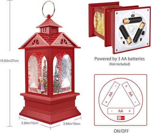 Christmas Water Glittering Snow Globe Lantern, Battery Powered Festival Ornament and Gifts for Adults and Children