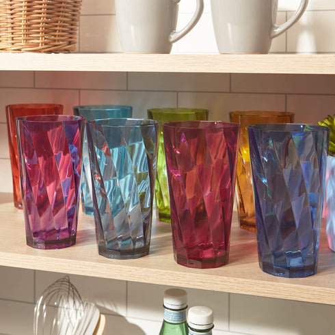 US Acrylic Optix 20-ounce Plastic Tumblers | set of 8 in Jewel Tone Colors