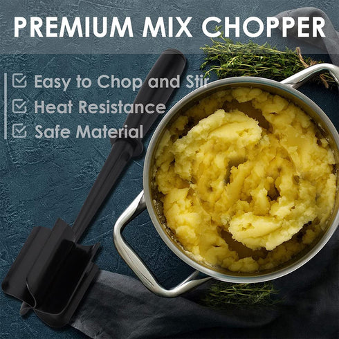 Meat Chopper, 5 Curve Blades Ground Beef Masher, Heat Resistant Mesher and Smasher for Hamburger Meat, Ground Beef, Ground Turkey and More, Hamburger Chopper Tool and Meat Fork, Non Stick Mix Chopper