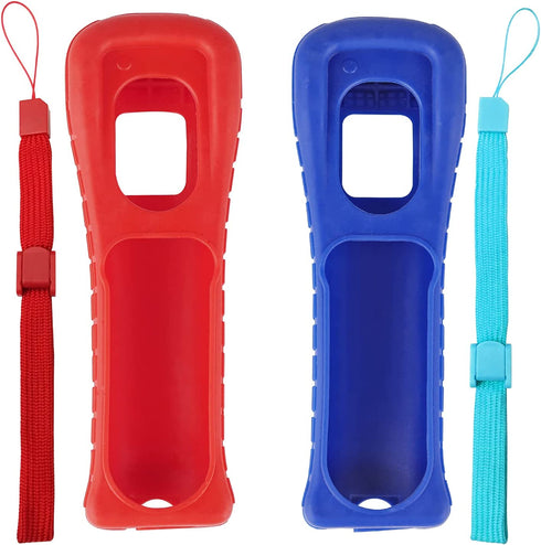 Jadebones 2X Silicone Skin Case Cover with Wrist Strap for Wii Remote Controller (Red+Blue)