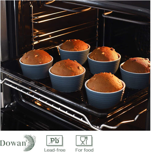 DOWAN Ramekins 8 oz Oven Safe, Porcelain Ramekins Souffle Dish, Creme Brulee Ramekins, Ramekins for Baking, Stackable Ramekin for Pudding, Spinach Souflees, Set of 6, Airy Blue