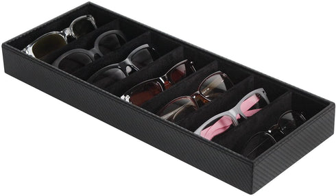 JackCubeDesign 7 Compartments Sunglasses Organizer, Leather Eyelgass Storage Tray Box for Table Desk Drawer (Carbon Design Black, 17.4 x 6.7 x 1.97) - MK378A