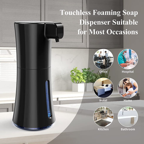 Improved Automatic Foaming Soap Dispenser Touchless Auto Foam Dispenser Black,Foaming Auto Soap Dispenser Battery Operated, 350ml/12Oz Touch Free Foam Soap Dispensers