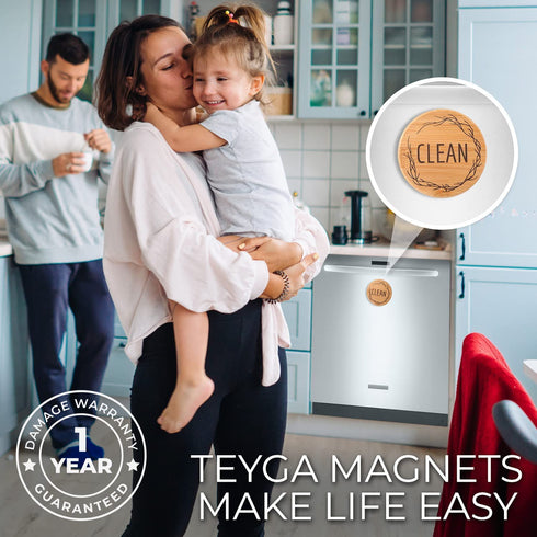TEYGA Dishwasher Magnet Clean Dirty Sign - New Round Design, Bamboo, Kitchen Dishwasher Magnet Clean Dirty Sign, Available in 5 Colors A Clean Dishes Dirty Dishes Indicator