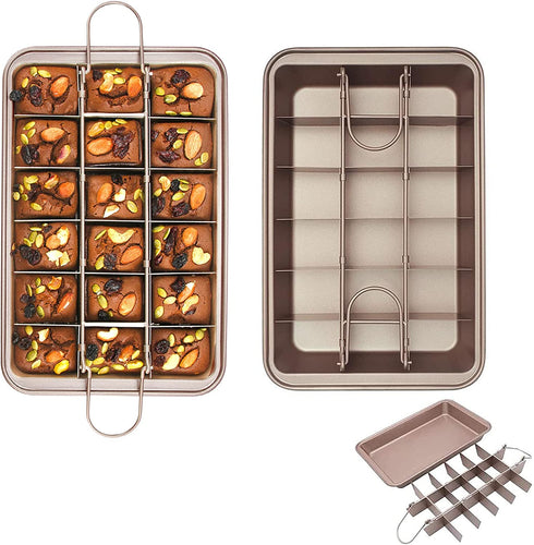 Brownie Pan, Non Stick Brownie Pans With Dividers, 18 Pre-slice Brownie Baking Tray, Carbon Steel Bakeware for Oven Baking, Size 12 X 8 X 2 Inches